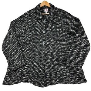 VTG Lady Jane Jacket Black White Herringbone Knit Button Front Made in USA L